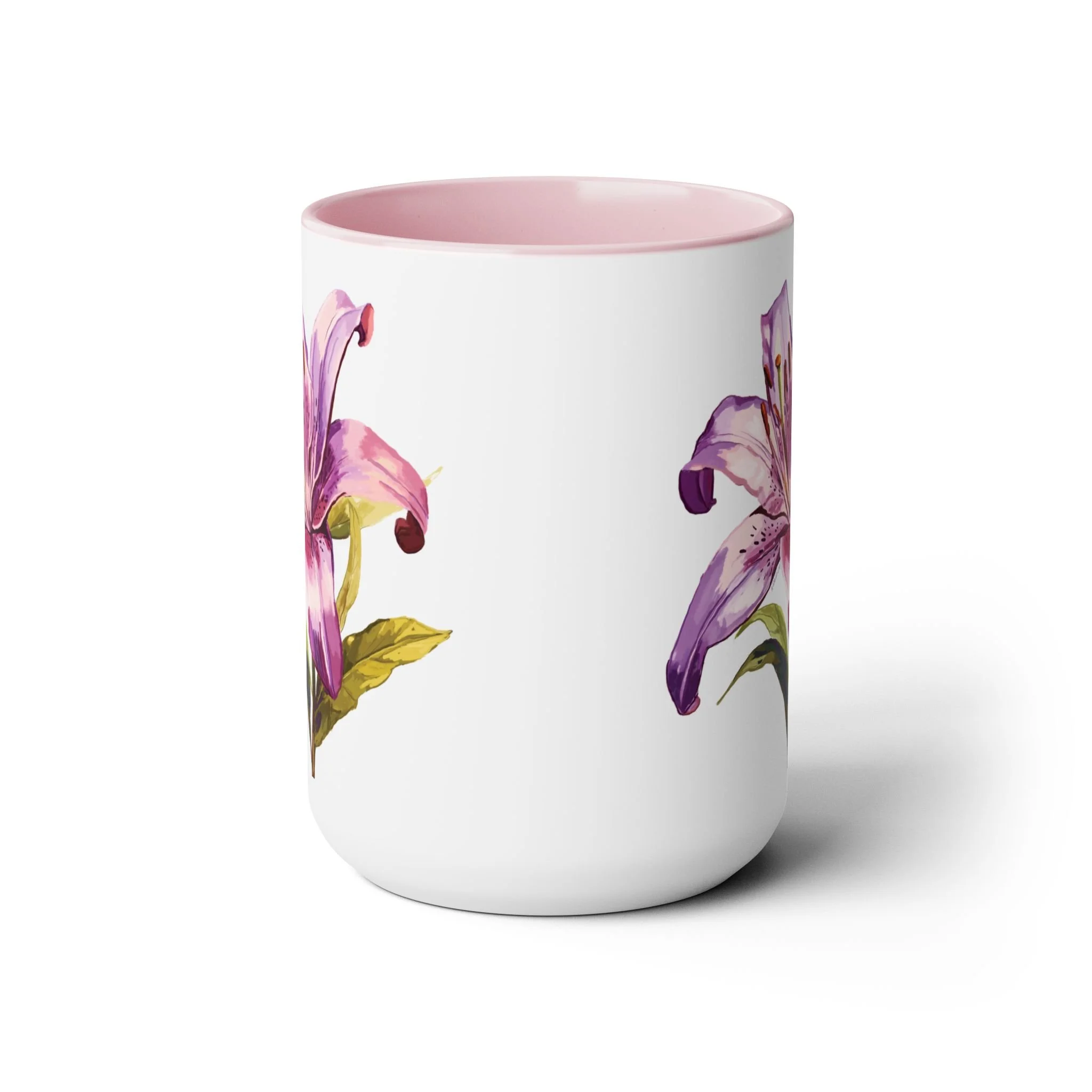 Oriental Lily Two-Tone Ceramic Coffee Mug 15oz Pink