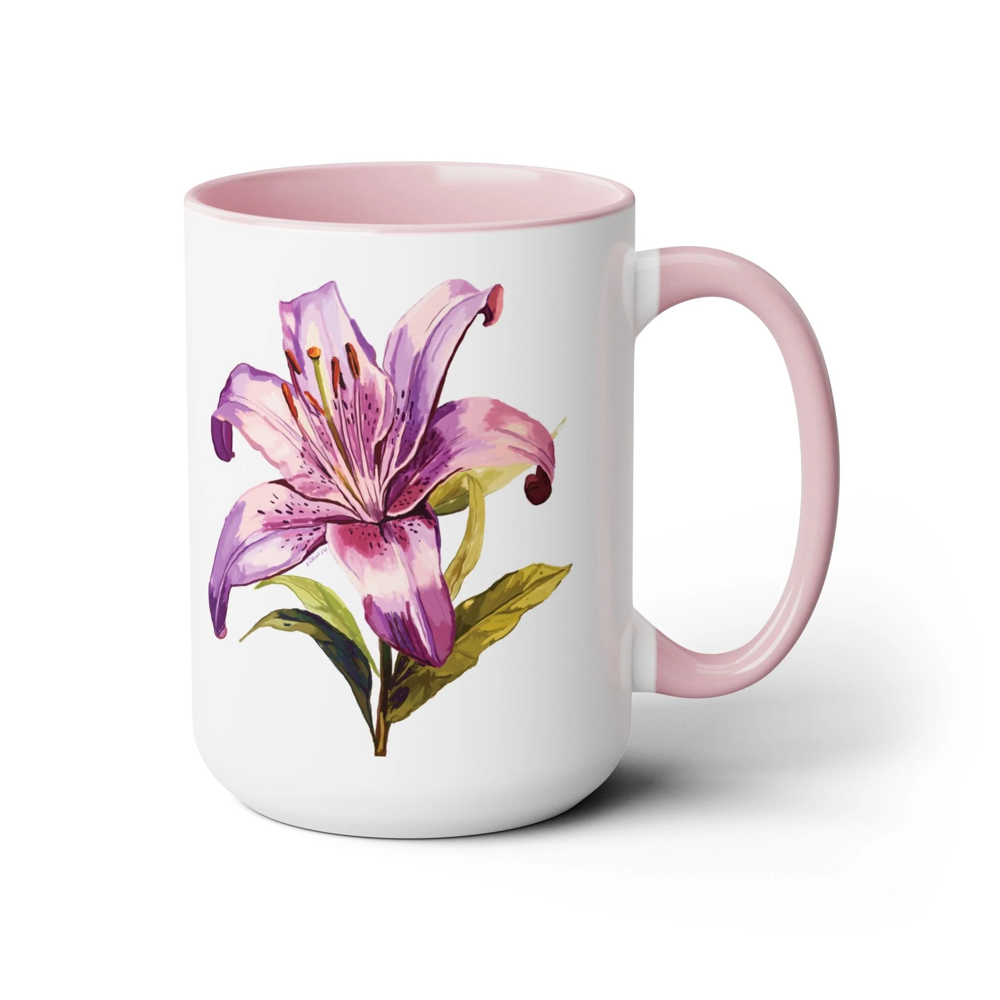 Oriental Lily Two-Tone Ceramic Coffee Mug 15oz Pink