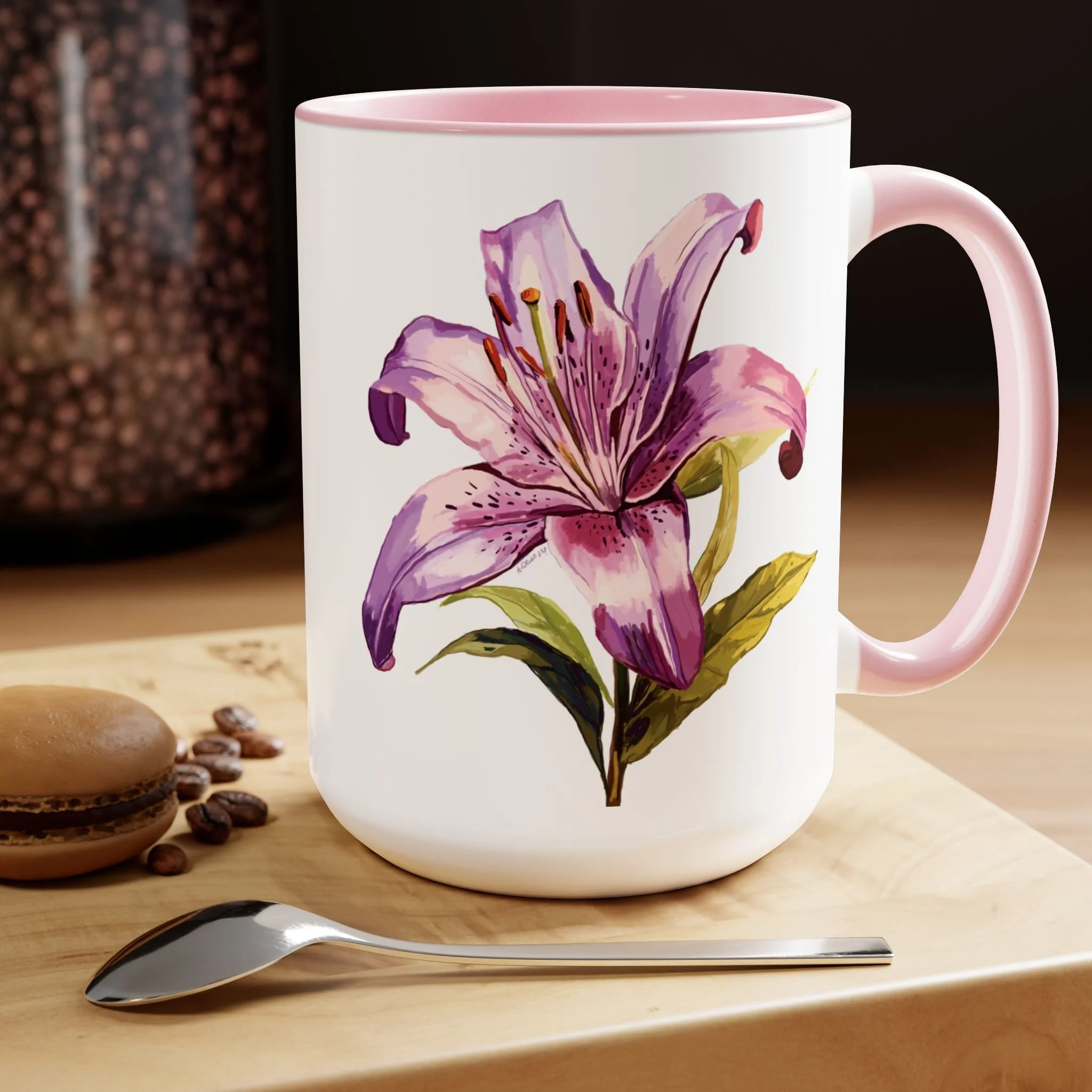 Oriental Lily Two-Tone Ceramic Coffee Mug 15oz Pink