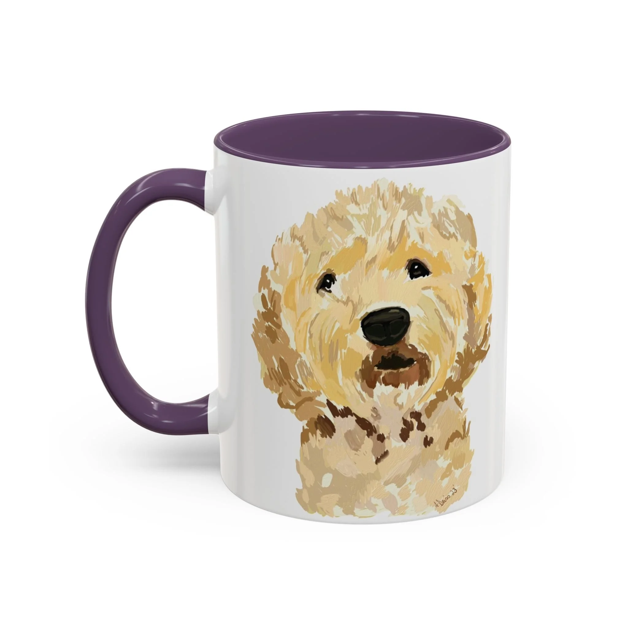 Goldendoodle Portrait Two Tone Ceramic Coffee Mug 11oz Purple