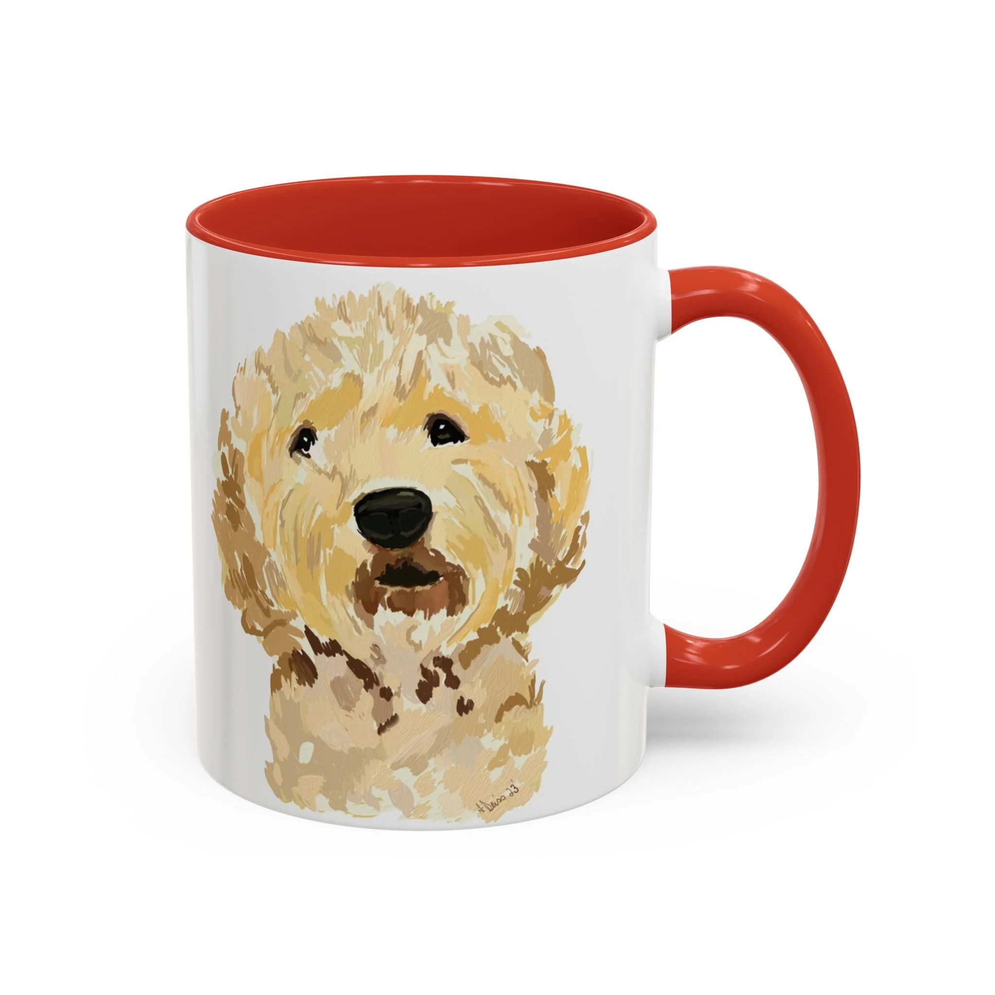 Goldendoodle Portrait Two Tone Ceramic Coffee Mug 11oz Red