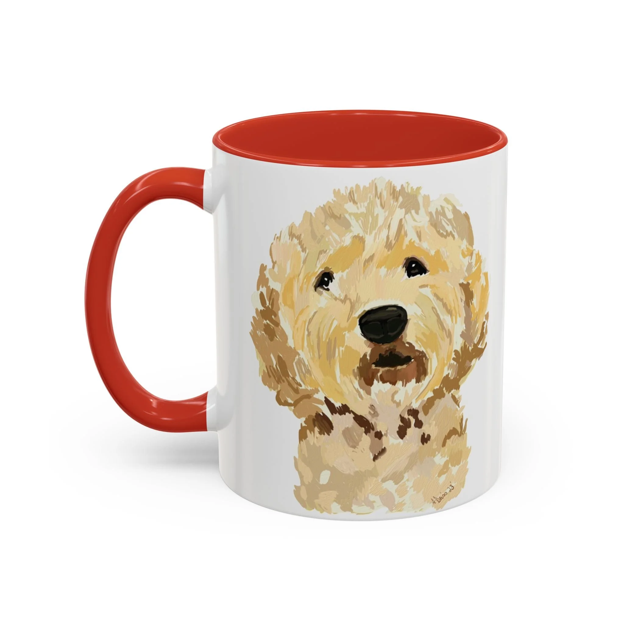 Goldendoodle Portrait Two Tone Ceramic Coffee Mug 11oz Red