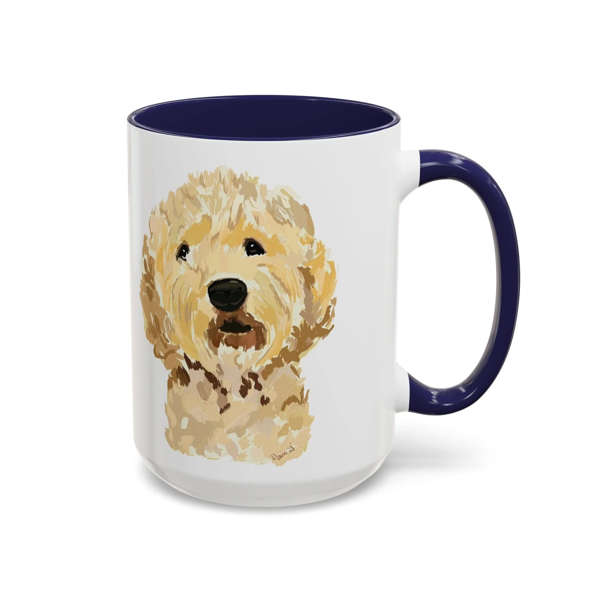 Goldendoodle Portrait Two Tone Ceramic Coffee Mug 15oz Navy Blue