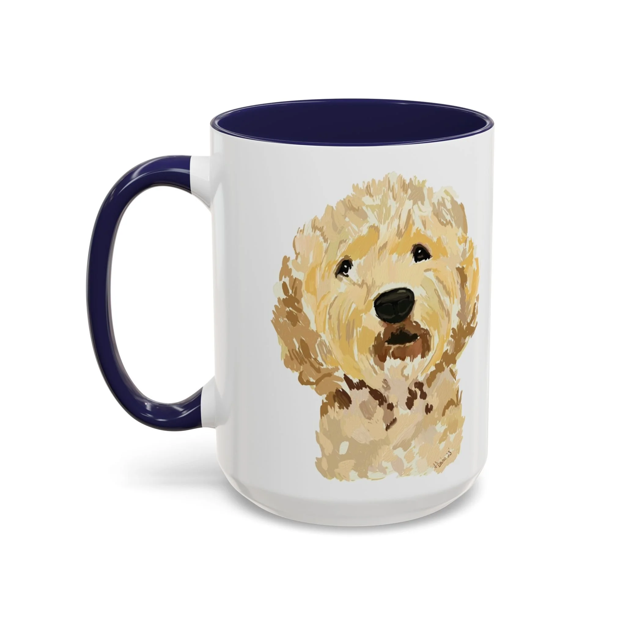 Goldendoodle Portrait Two Tone Ceramic Coffee Mug 15oz Navy Blue