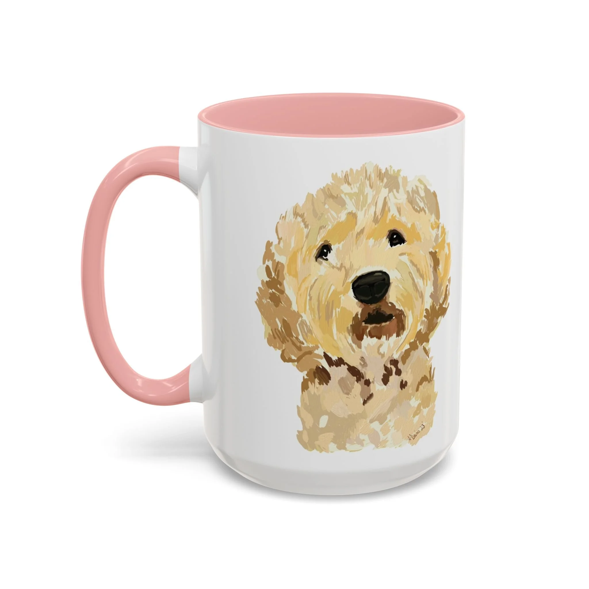 e52390bd9454f735a79aa54332Goldendoodle Portrait Two Tone Ceramic Coffee Mug 15oz Pink21083b