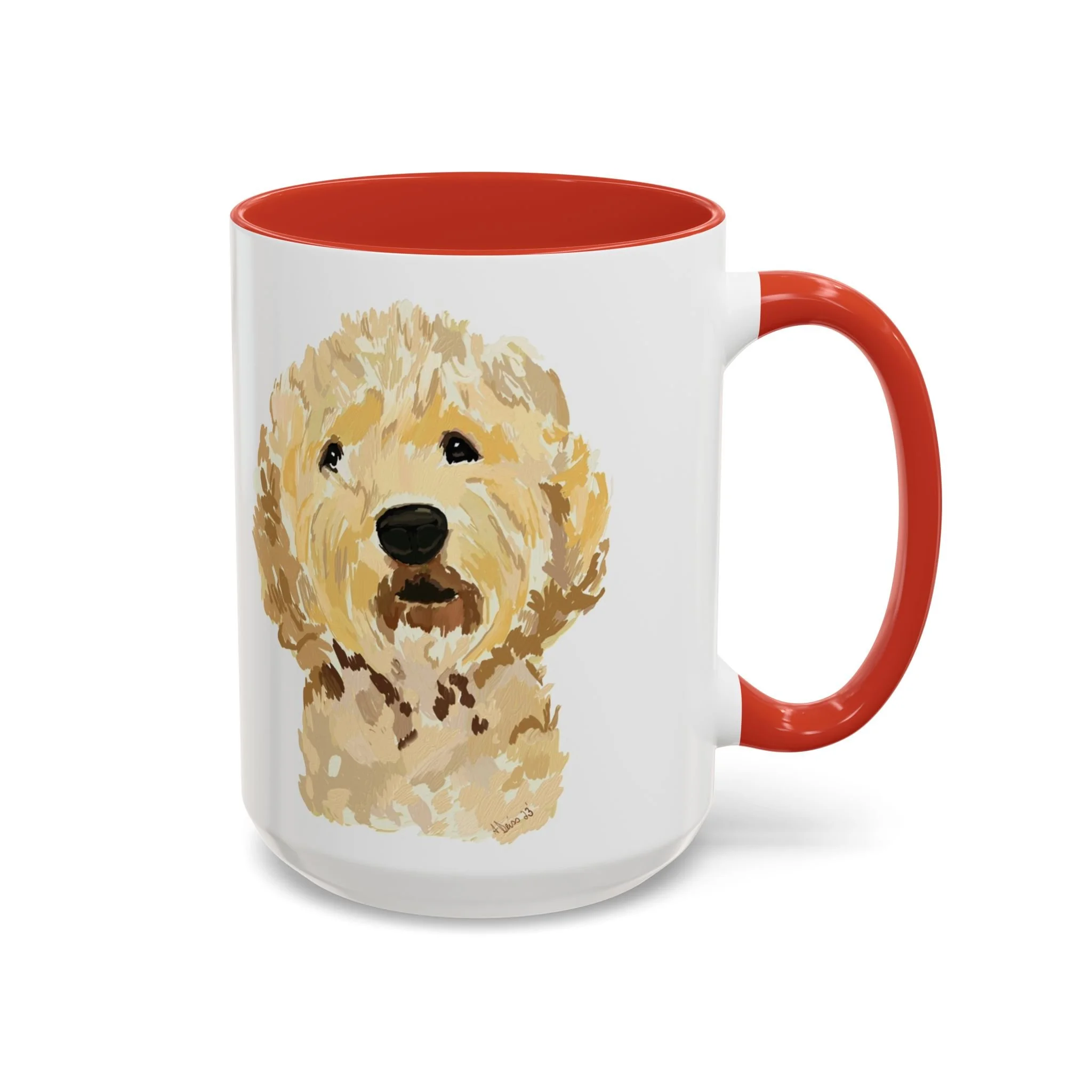 Goldendoodle Portrait Two Tone Ceramic Coffee Mug 15oz Red