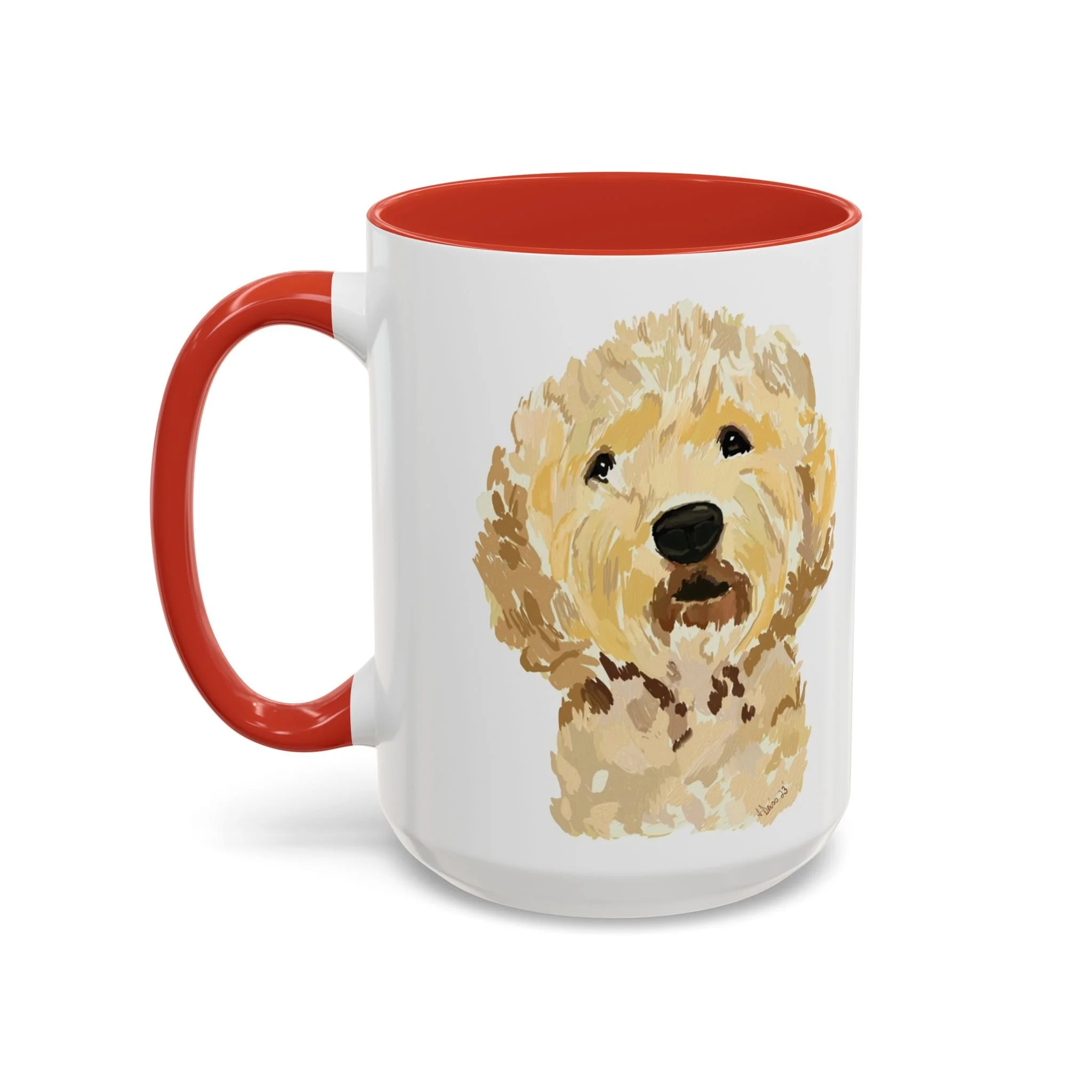 Goldendoodle Portrait Two Tone Ceramic Coffee Mug 15oz Red