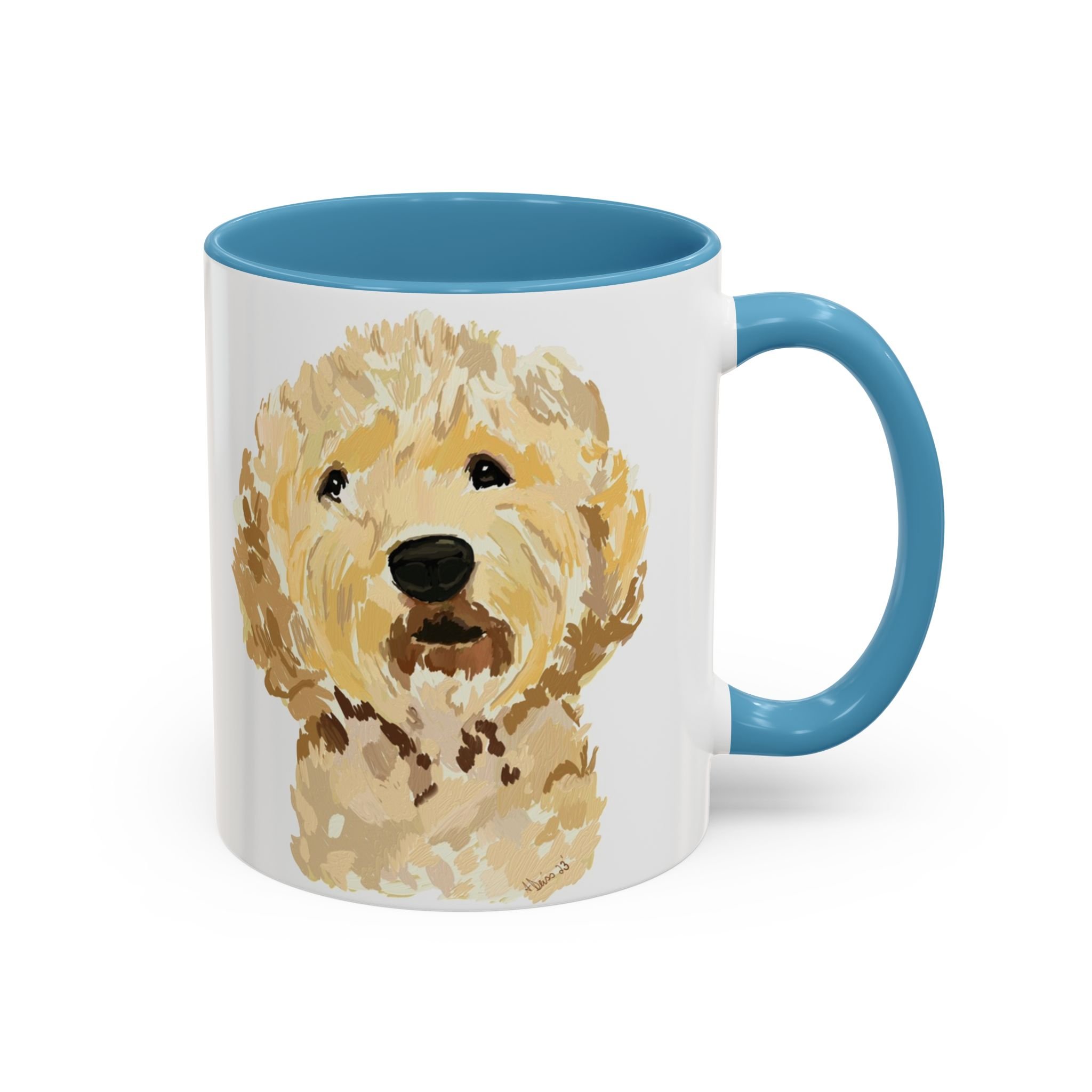 Goldendoodle Portrait Two Tone Ceramic Coffee Mug 11oz Light Blue