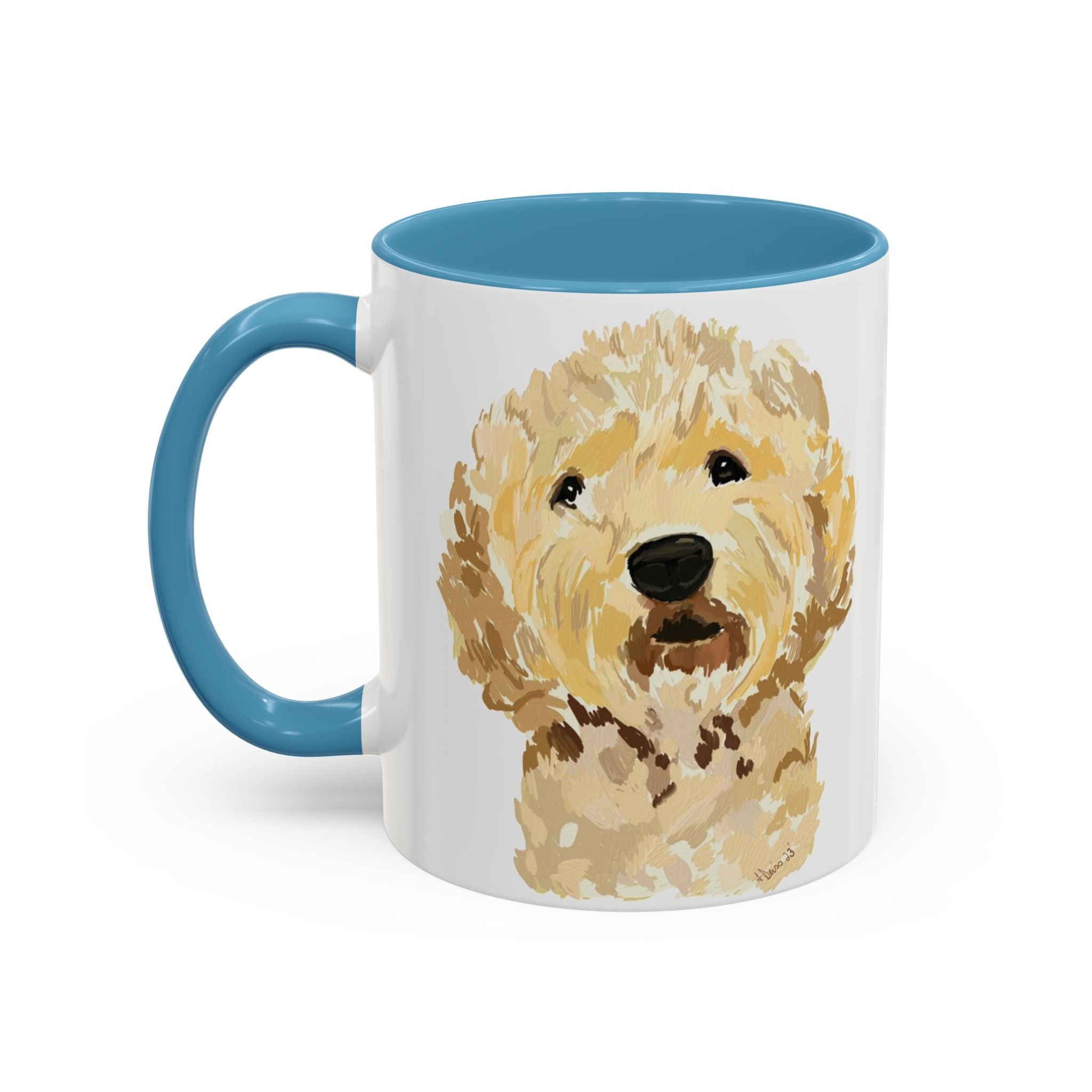 Goldendoodle Portrait Two Tone Ceramic Coffee Mug 11oz Light Blue