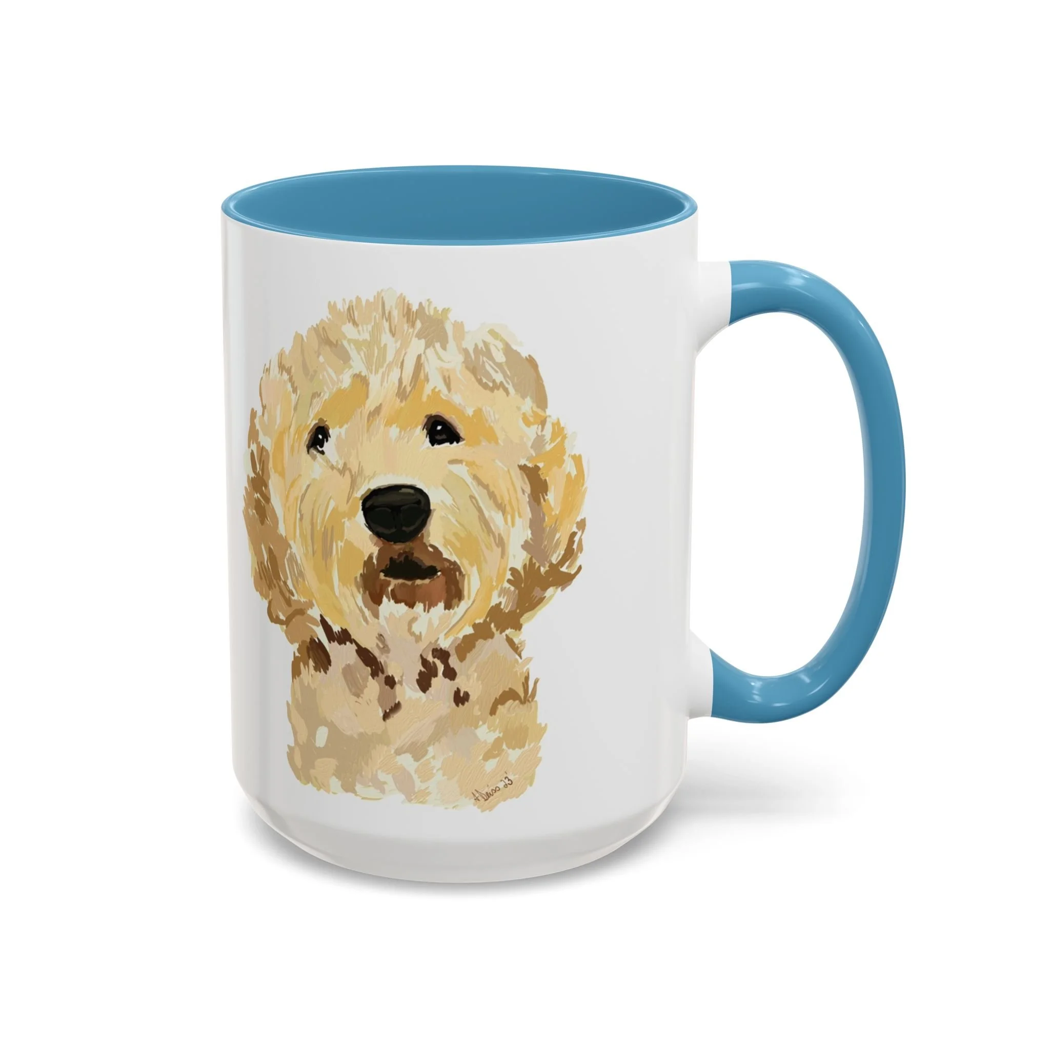Goldendoodle Portrait Two Tone Ceramic Coffee Mug 15oz Light Blue