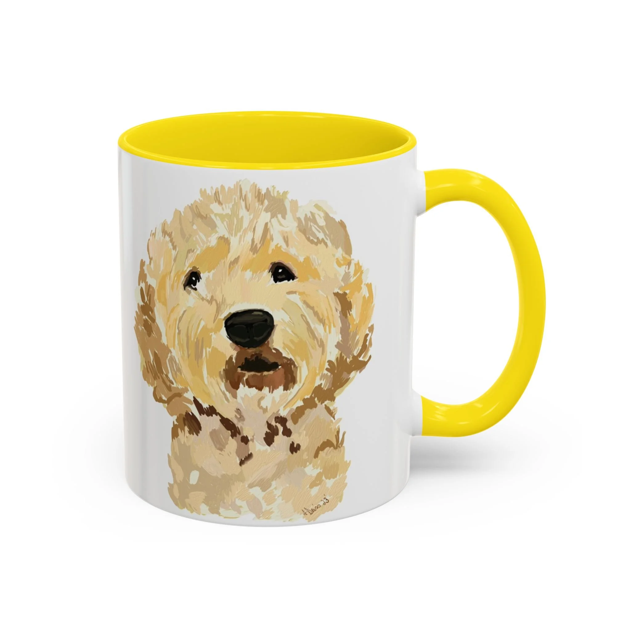 Goldendoodle Portrait Two Tone Ceramic Coffee Mug 11oz Yellow