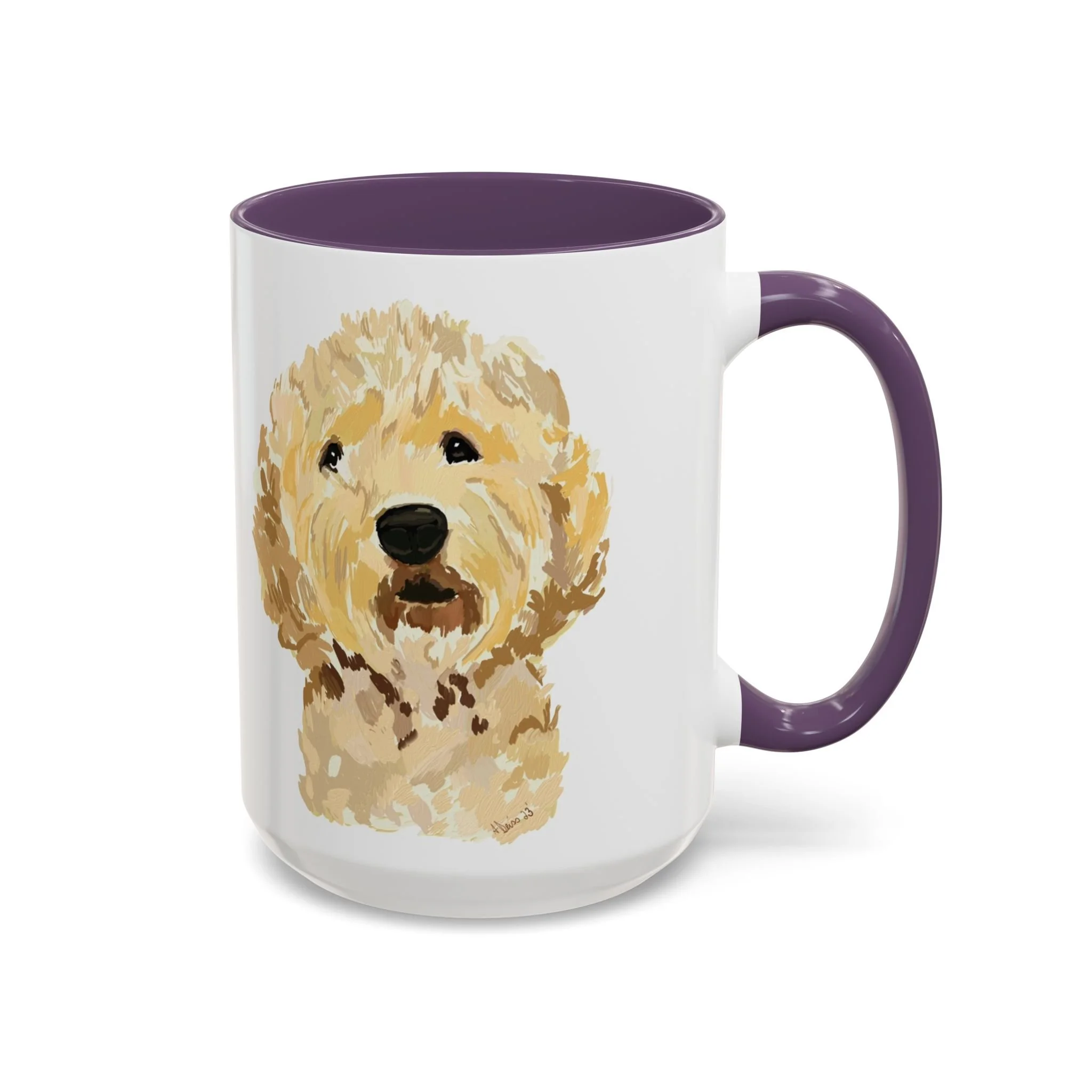 Goldendoodle Portrait Two Tone Ceramic Coffee Mug 15oz Purple