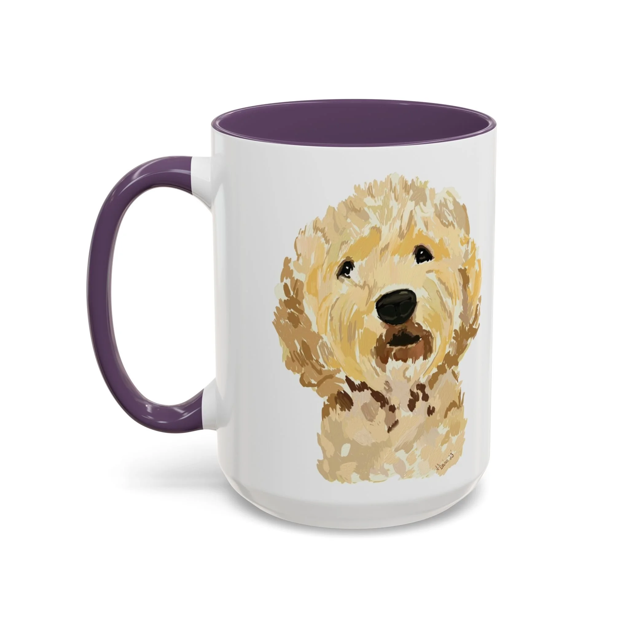 Goldendoodle Portrait Two Tone Ceramic Coffee Mug 15oz Purple