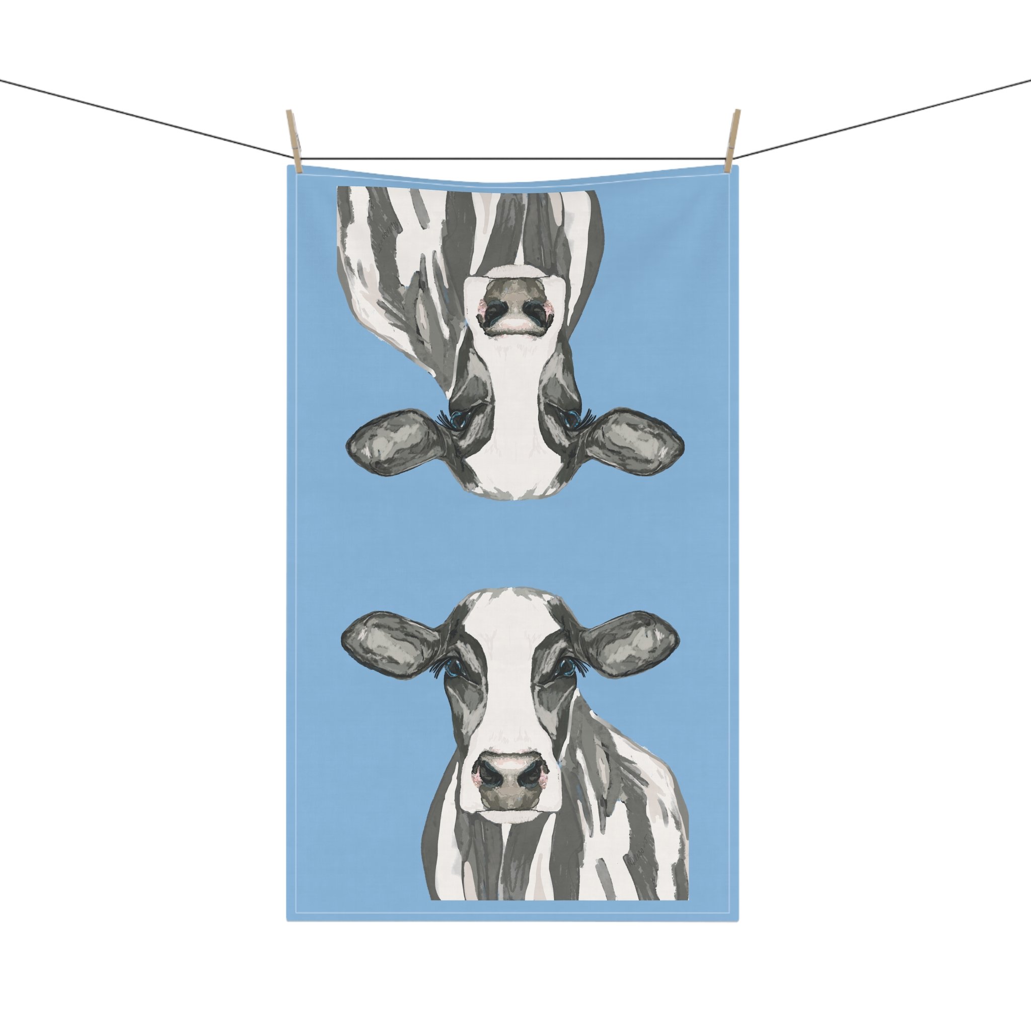 Black and white cow linen kitchen towel 18" x 30"