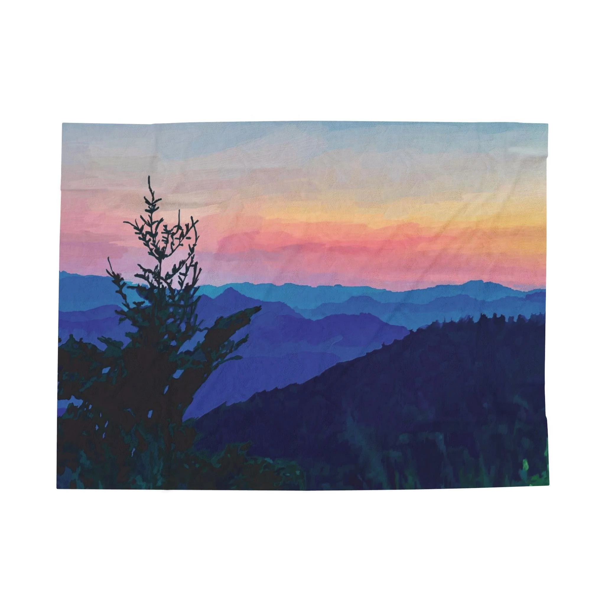 Asheville, NC Sunset Mountain Velveteen Plush Blankets 30" x 40"
