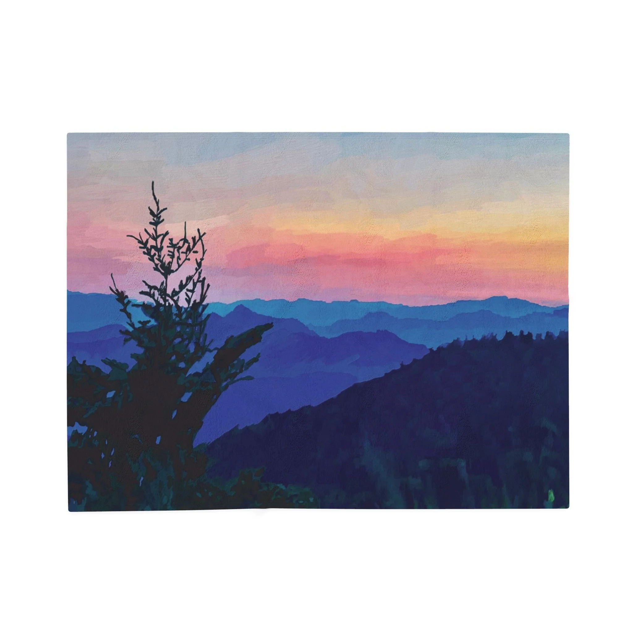 Asheville, NC Sunset Mountain Velveteen Plush Blankets 50" x 60"