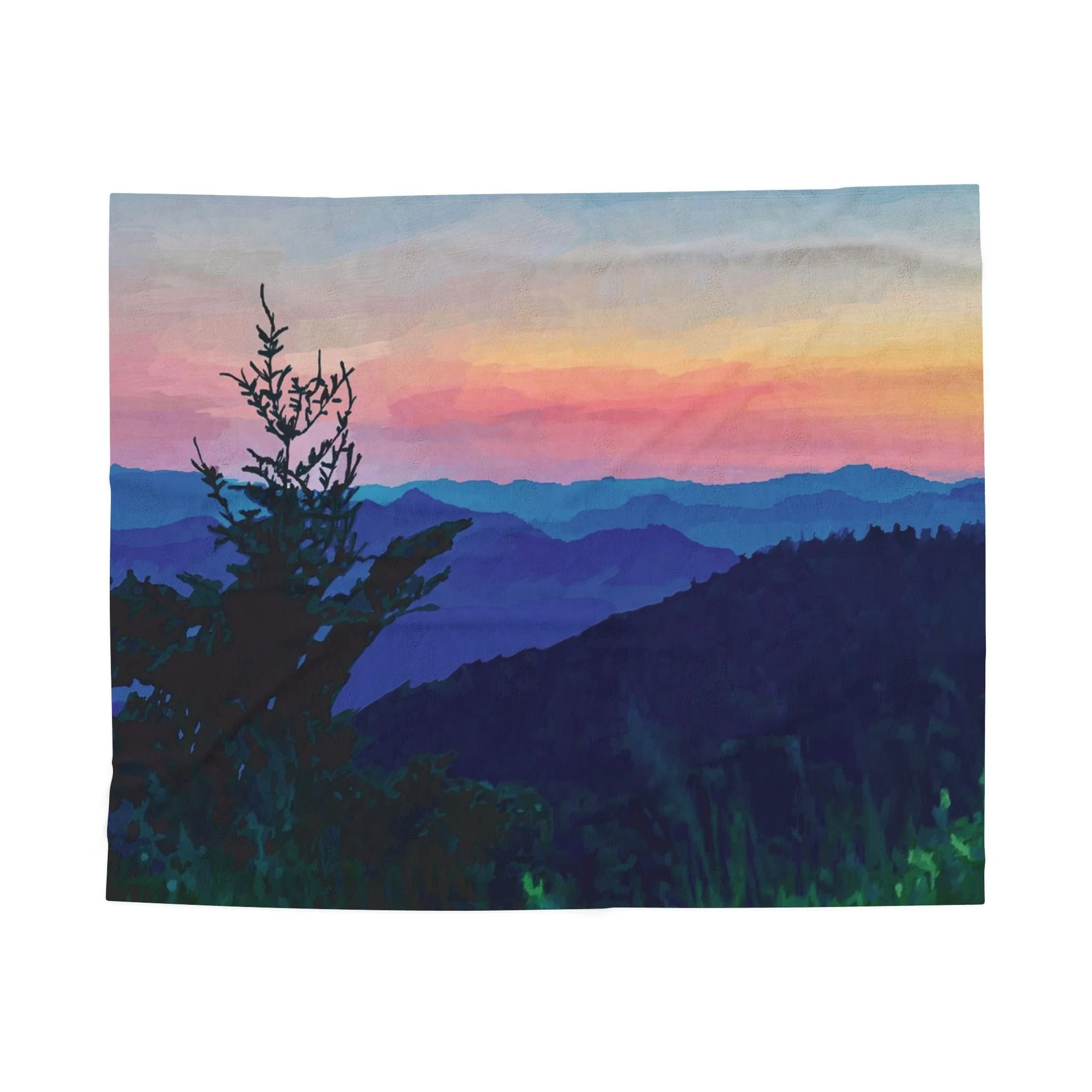 Asheville, NC Sunset Mountain Velveteen Plush Blankets