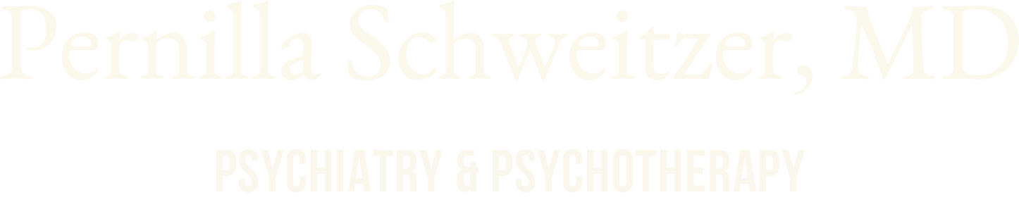 Text displaying the name 'Pernilla Schweitzer, MD' and the specialties 'Psychiatry & Psychotherapy'