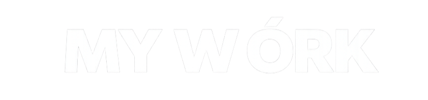 Minimal website hero visual featuring bold “MY WORK” typography, introducing the project portfolio section of the greugére website.