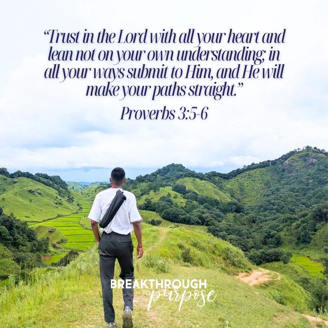 &ldquo;Trust in the Lord with all your heart and lean not on your own understanding; in all your ways submit to Him, and He will make your paths straight.&rdquo; &mdash; Proverbs 3:5&ndash;6

We all want to see the full picture&mdash;the plan, the ti