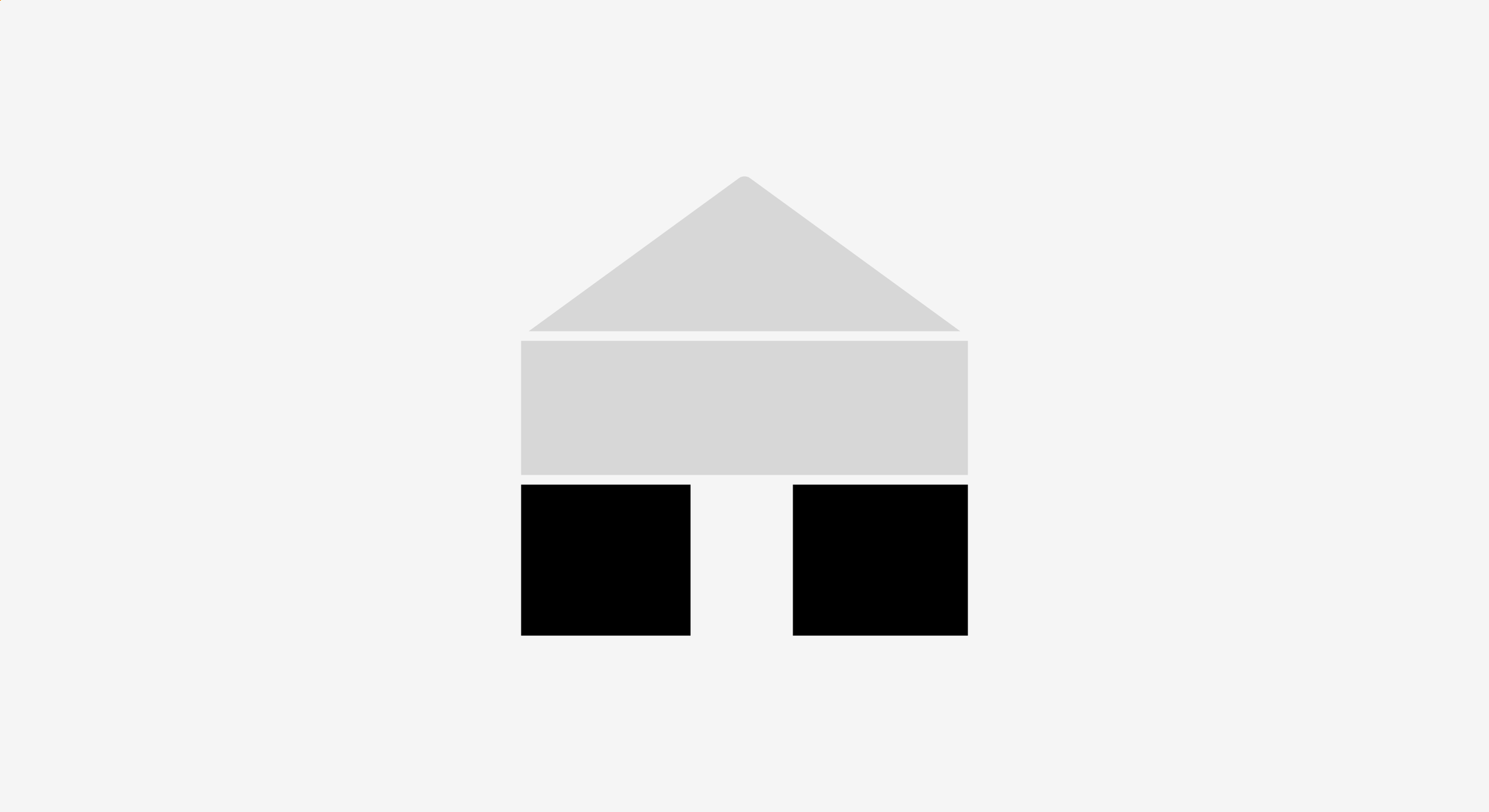 Minimalist icon of a house with a triangular roof, rectangular body, and two square doors.