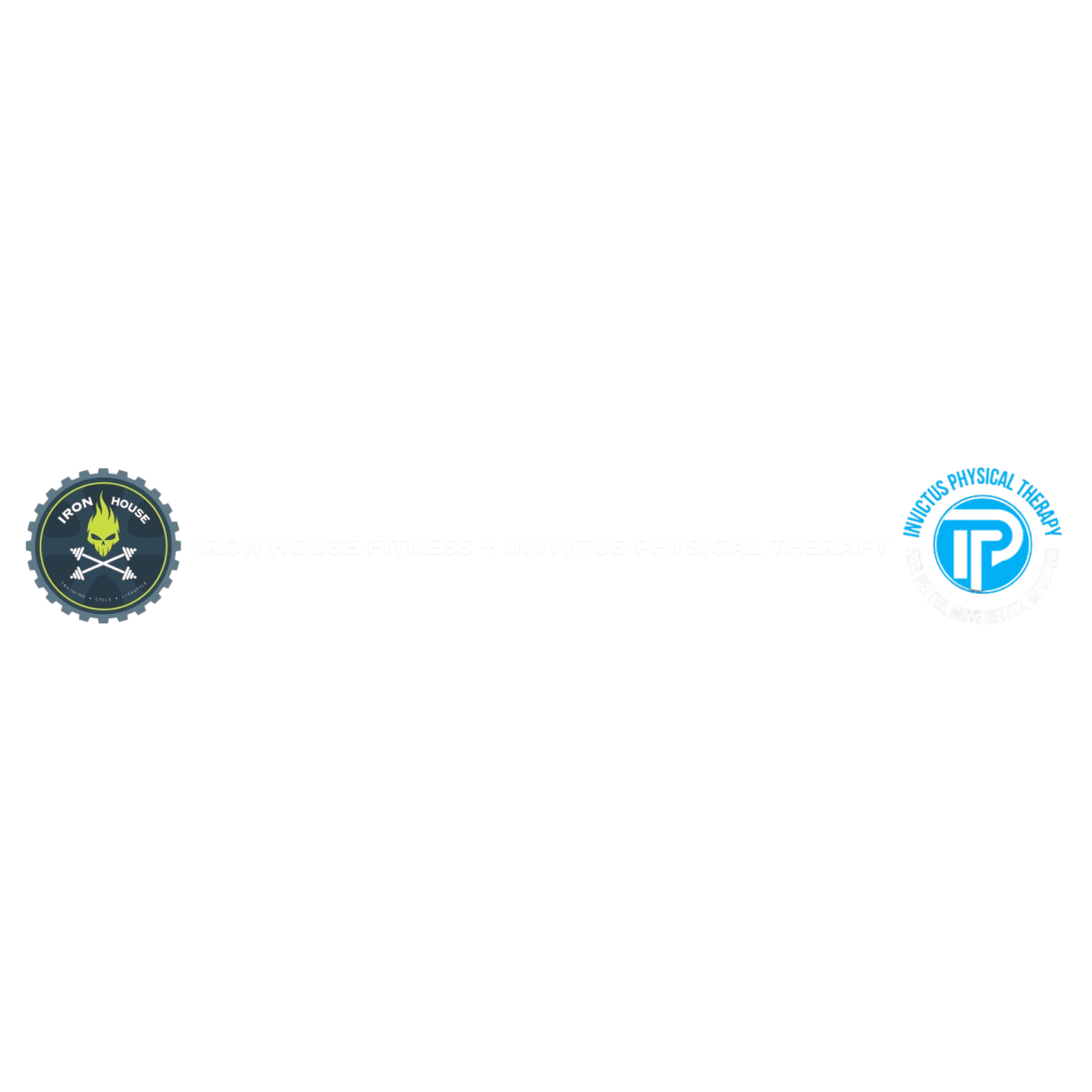 Logos of Iron House Fitness and Invistus Physical Therapy with a connecting line and the text 'Iron House-Fitness + Invistus Physical Therapy' in the center.
