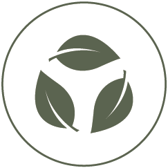 A logo featuring three stylized leaves arranged in a circular pattern with a central space, in green and white colors.