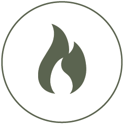 Icon of a stylized flame inside a circle showing that Big Wool made by Big Save Furniture is fire resistant, making wool a premium product for bedding, furniture production and packaging because it doesn't burn easily