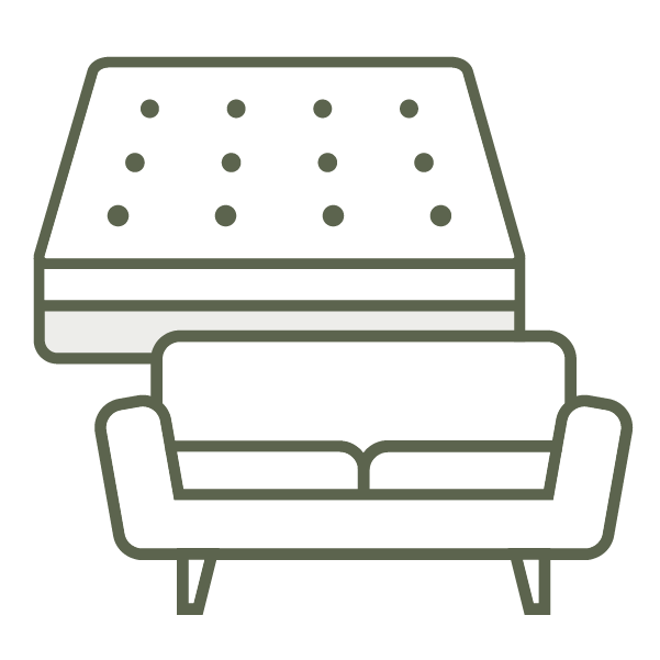 Line drawing of a sofa in front of a bed. Represents the way Big Wool products are used in high end luxury furniture manufacture in new zealand and around the world. Big Wool is owned by Big Save, a leading international furniture manufacturer