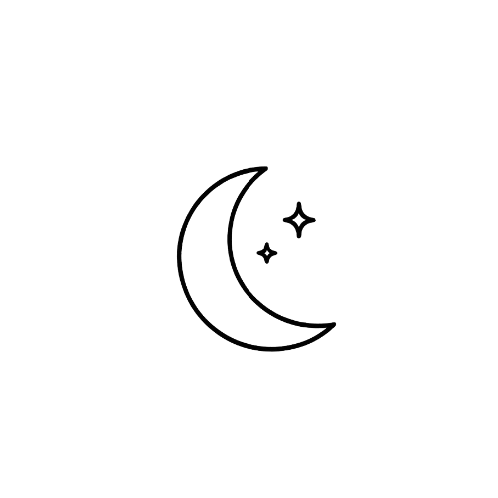 Line art illustration of a crescent moon with stars and clouds in the night sky representing perinatal and pregnancy after loss counseling