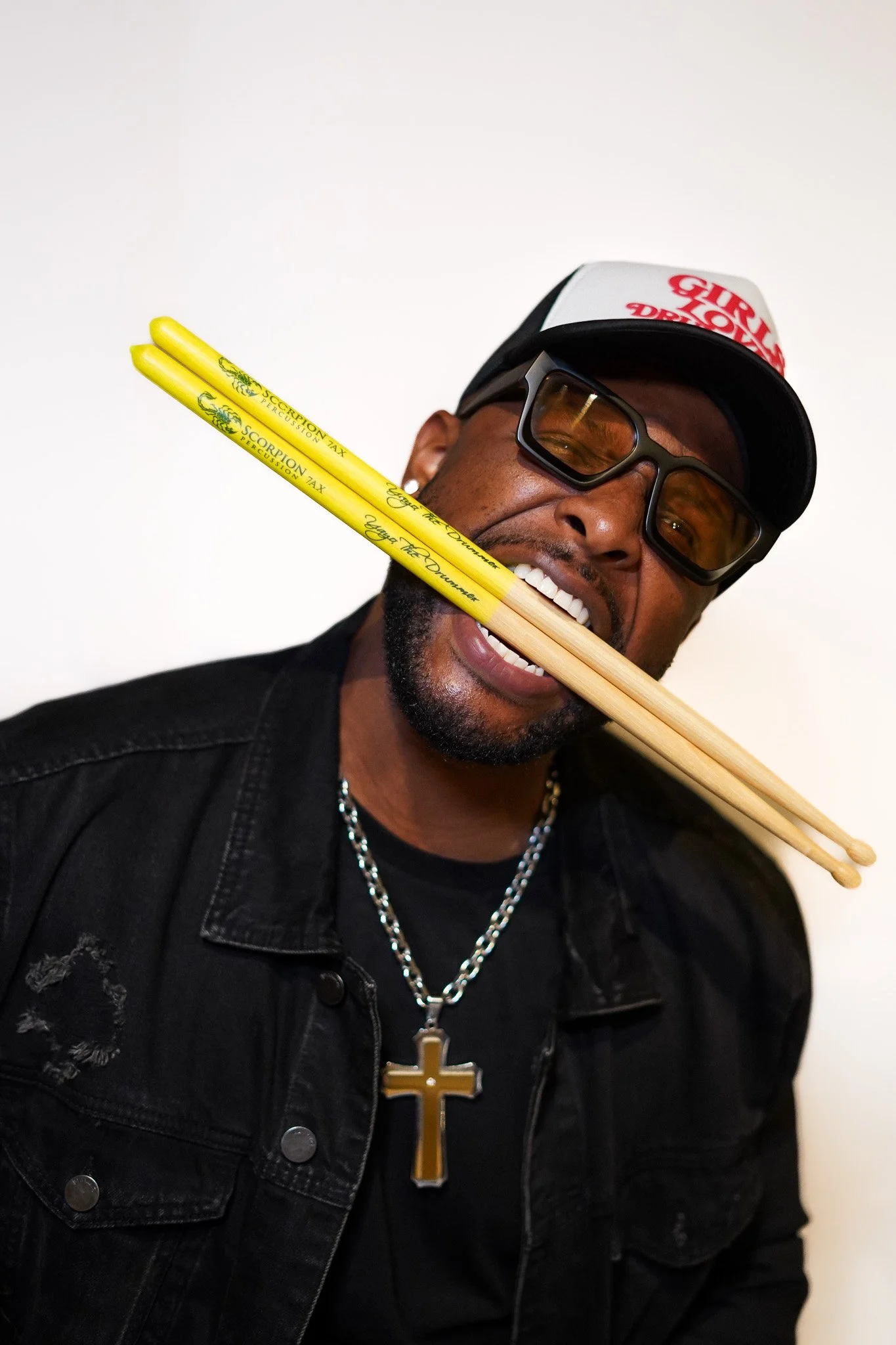 Yayo The Drummer, pictured for Scorpion Drumsticks & Girls Love Drummers