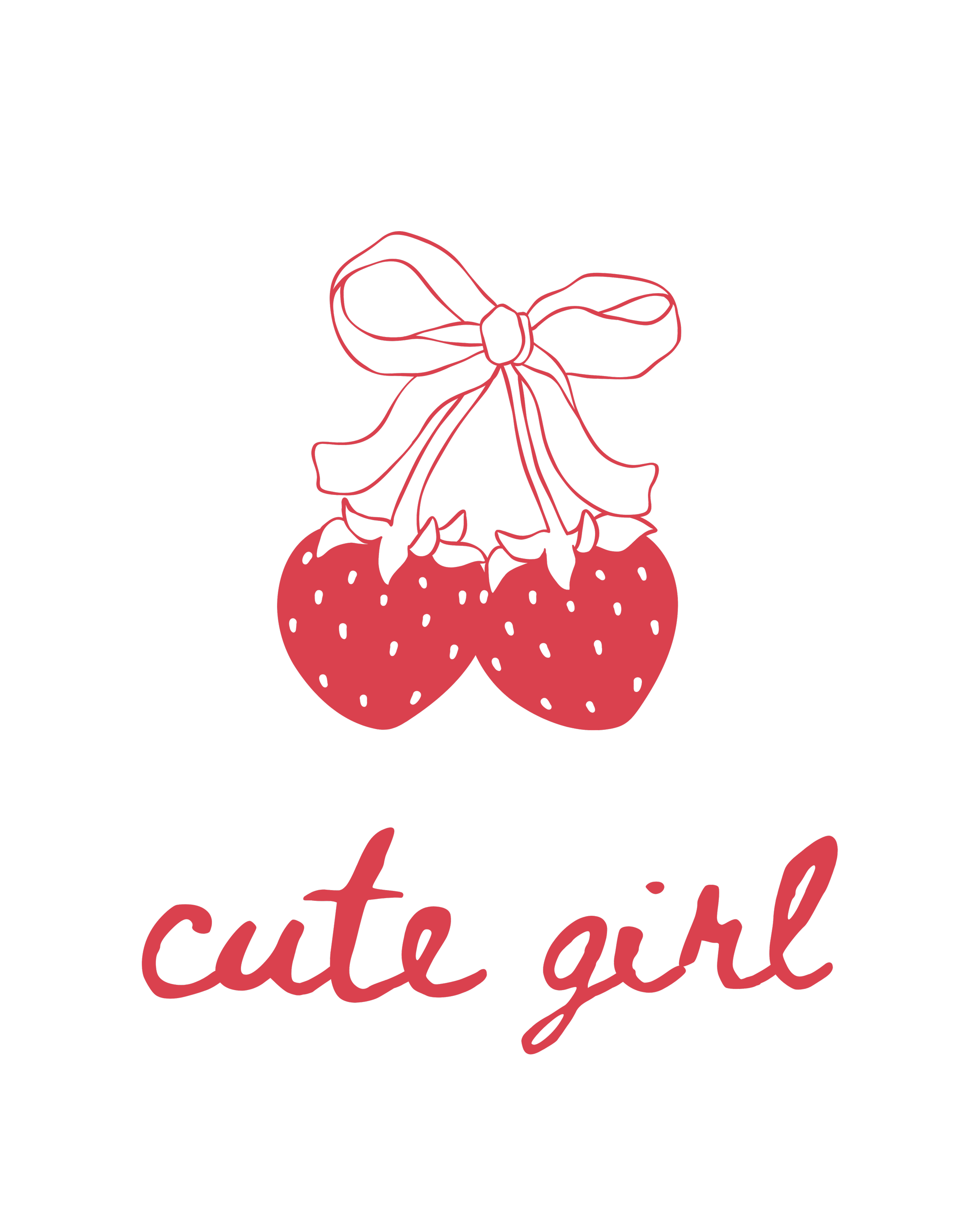 Illustration of two strawberries with a bow on top, and the words 'cute girl' written below in pink cursive font on a black background.