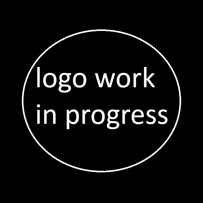 Black background with a white circle and the text 'logo work in progress' inside it.