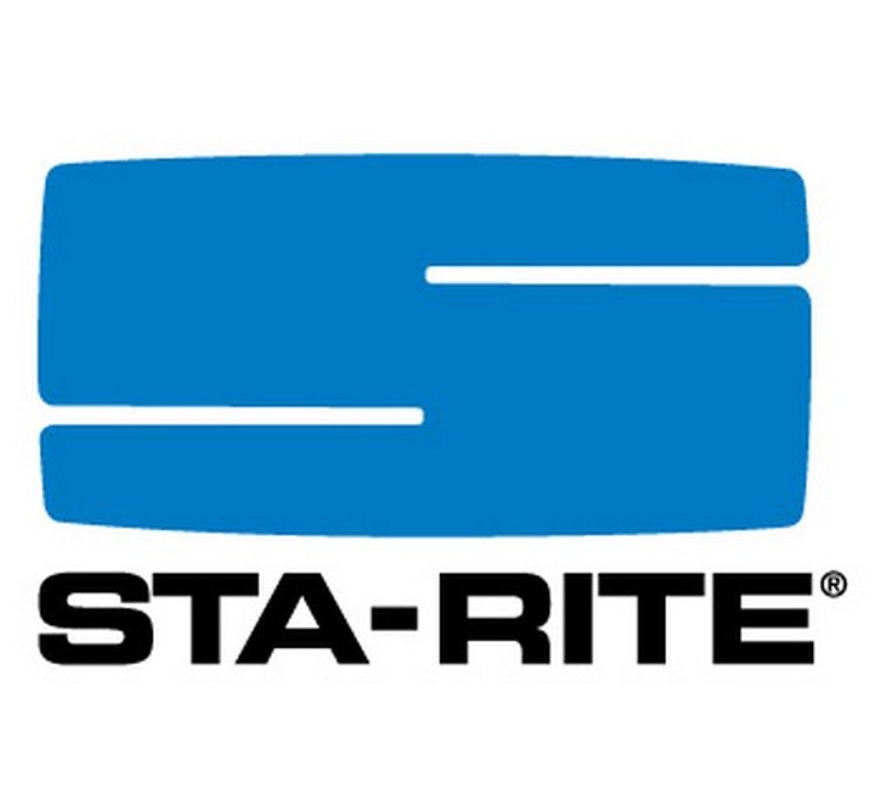 Blue stylized graphic logo resembling a rectangle with rounded corners and cutouts, with black text below reading 'STA-RITE'. 
