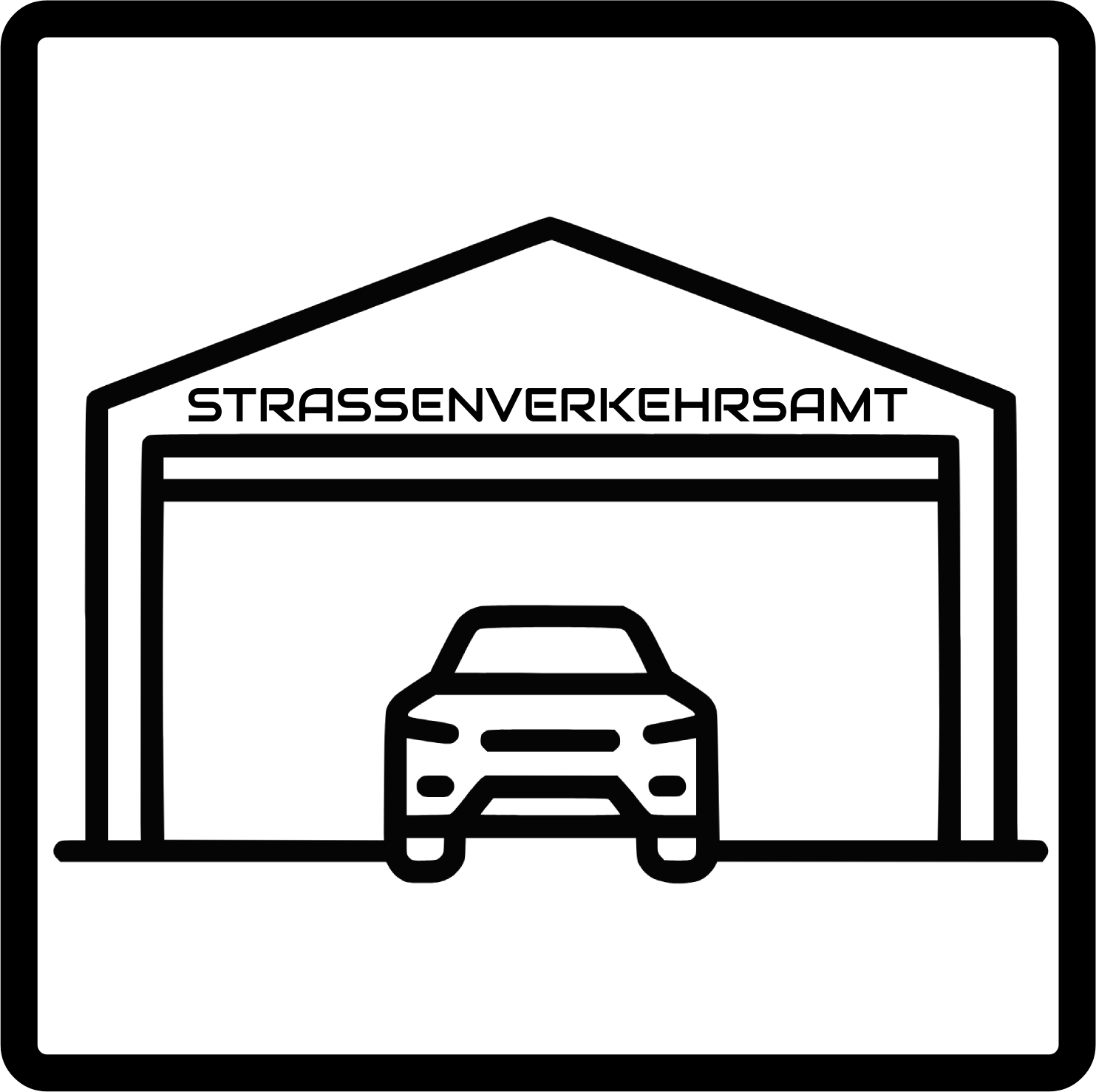 Illustration eines Garagen-Symbols mit einem Auto davor, oberhalb das Wort 'STA'