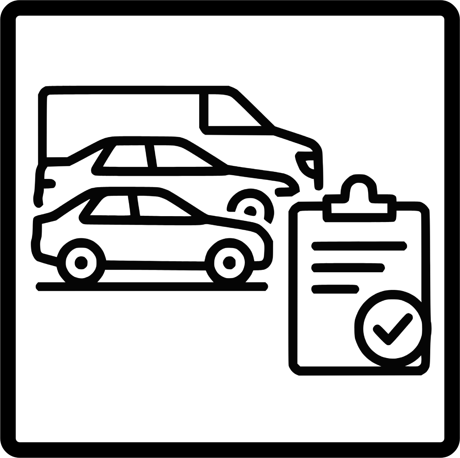 Symboldiagramm eines Autos, LKWs und eines Diagnosetools mit Häkchen