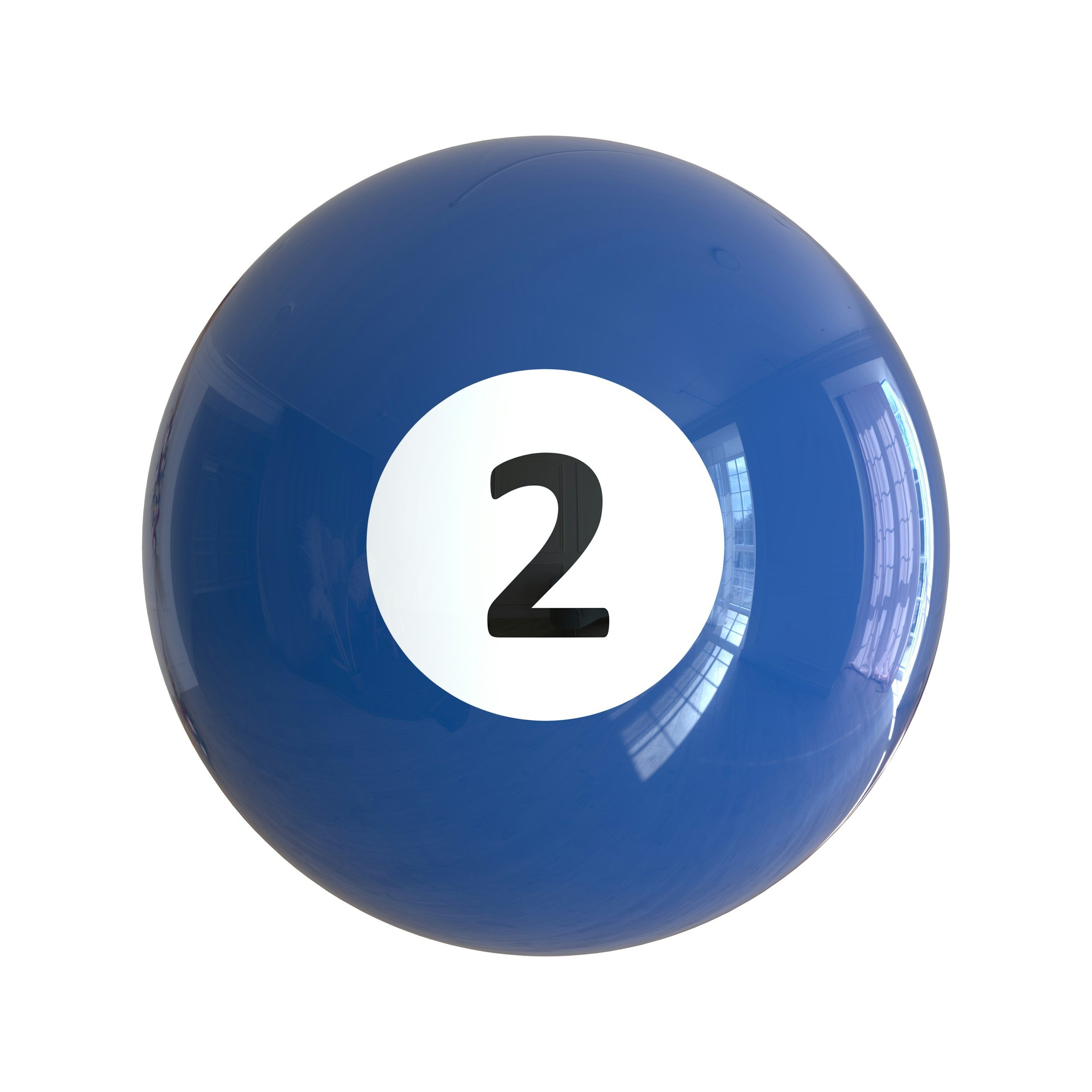 Blue billiard ball with the number 2 on it.