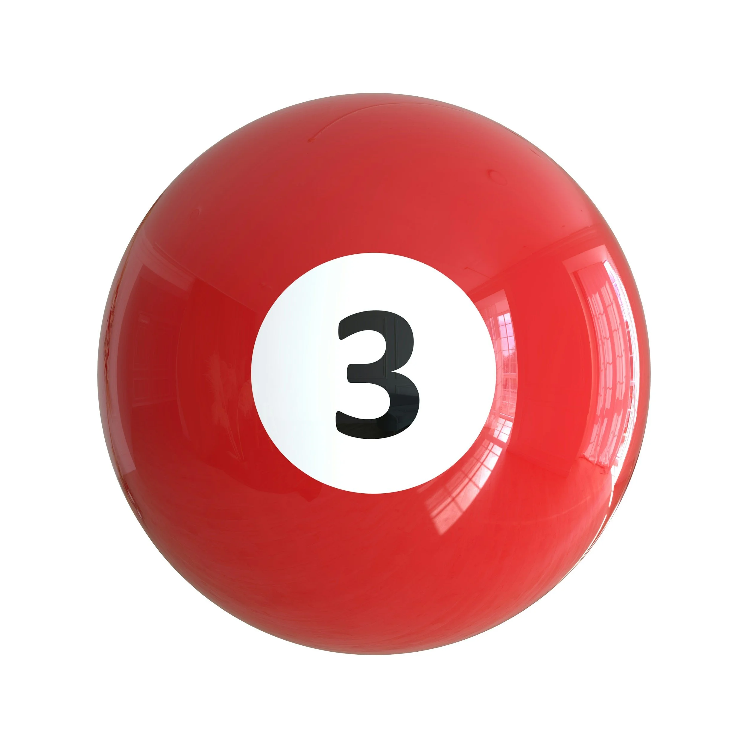 A red billiard ball with the number 3 on a white circle.