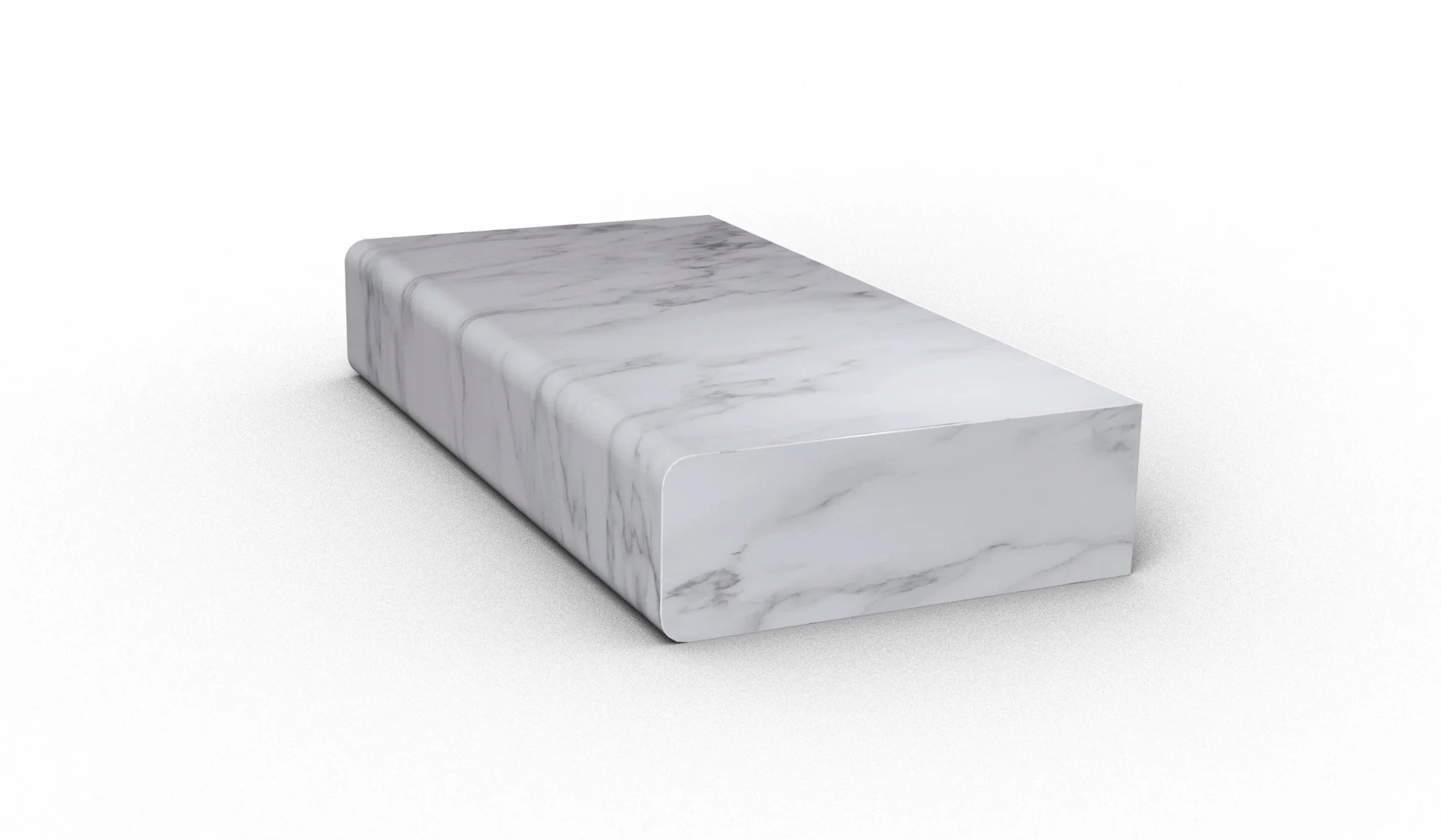 Polished white grey marble slab with grey veins and a rounded bullnose edge profile, displayed in studio lighting against a clean white backdrop.