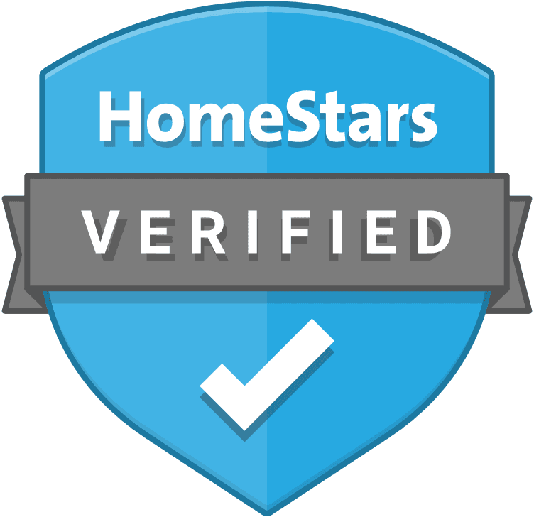 HomeStars Verified badge logo with blue shield and white checkmark, symbolizing a trusted and background-checked home service professional