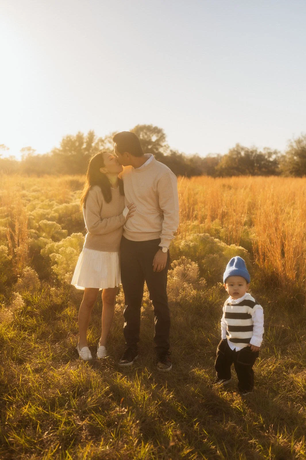 family photos in golden field