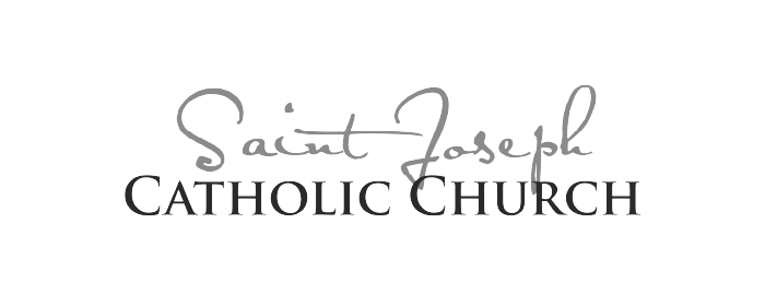 Saint Joseph Catholic Church logo in black and white with cursive and block text.