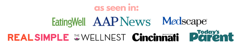 A collage of logos from various health and lifestyle publications, including EatingWell, AAP News, Medscape, Real Simple, The Wellness, Cincinnati Magazine, Today's Parent, and others.