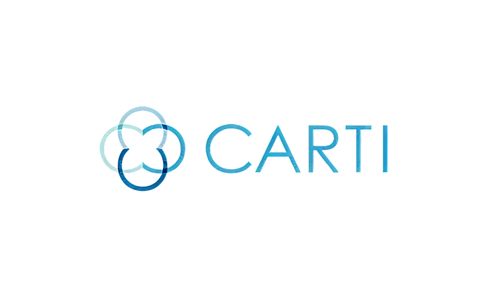 A logo with abstract flower-like design and the text 'CARI' in blue lettering.