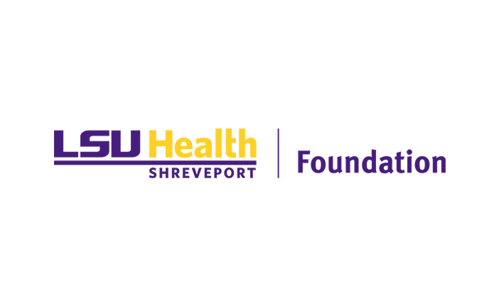 LSU Health Shreveport Foundation logo with purple and gold text and lines.