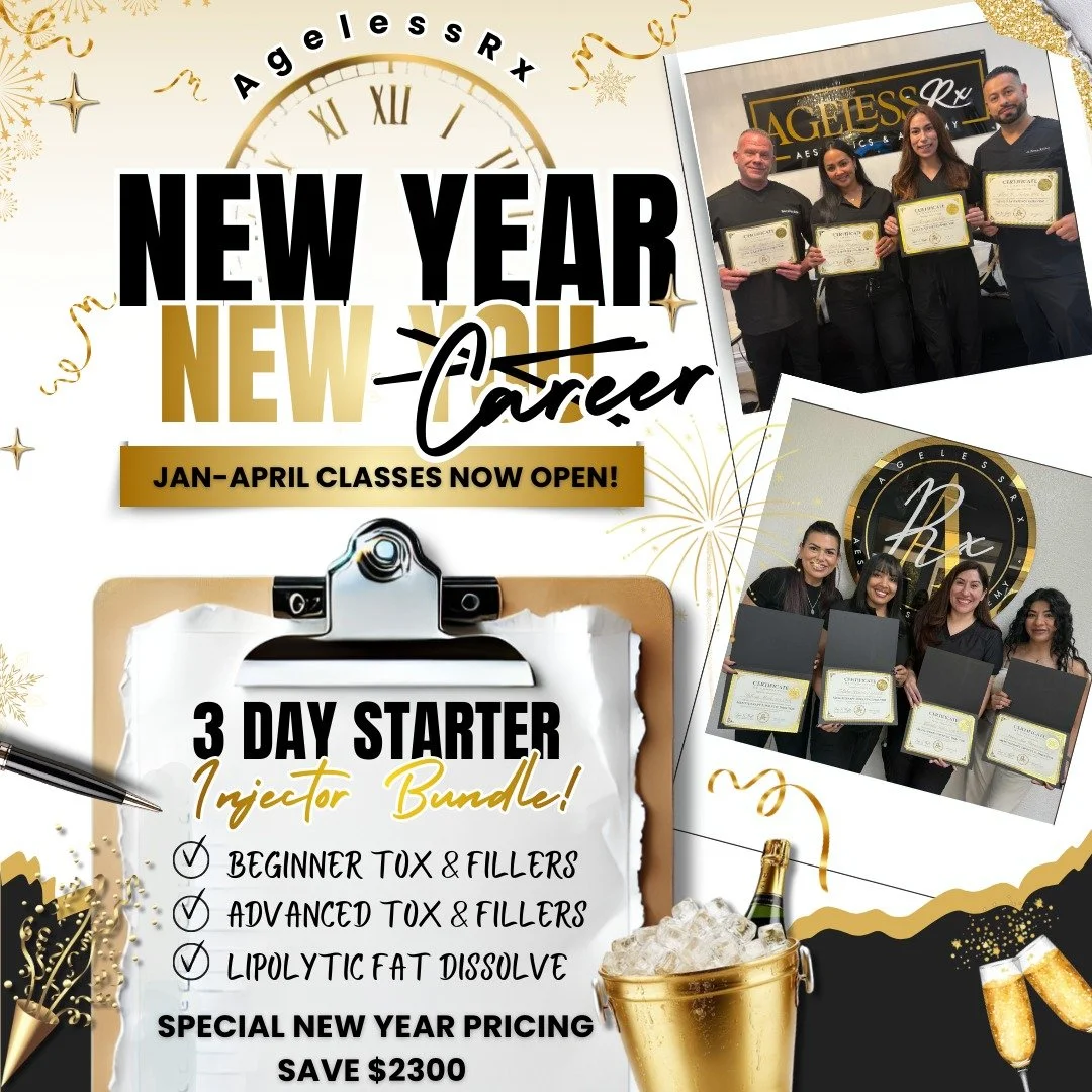 🎉NEW YEAR, NEW CAREER as an Aesthetics Injector in Texas! 

Booking now for January-April in Houston, Dallas, and San Antonio! SAVE $2300 for a limited time with our 3-Day comprehensive Course Bundle covering Beginner &amp; Advanced Neurotoxins, Der