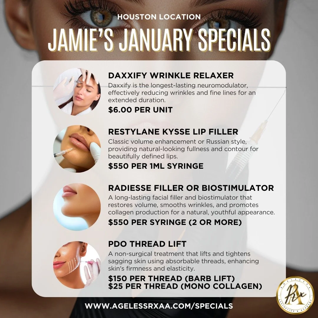 🌟 January MedSpa Monthly Specials - Houston Only! 🌟 
Kick off the New Year with our exclusive injectables, skincare and body treatments designed to rejuvenate and enhance your natural beauty in 2026! (⬅️SWIPE LEFT)

📍 Available at our Houston loca