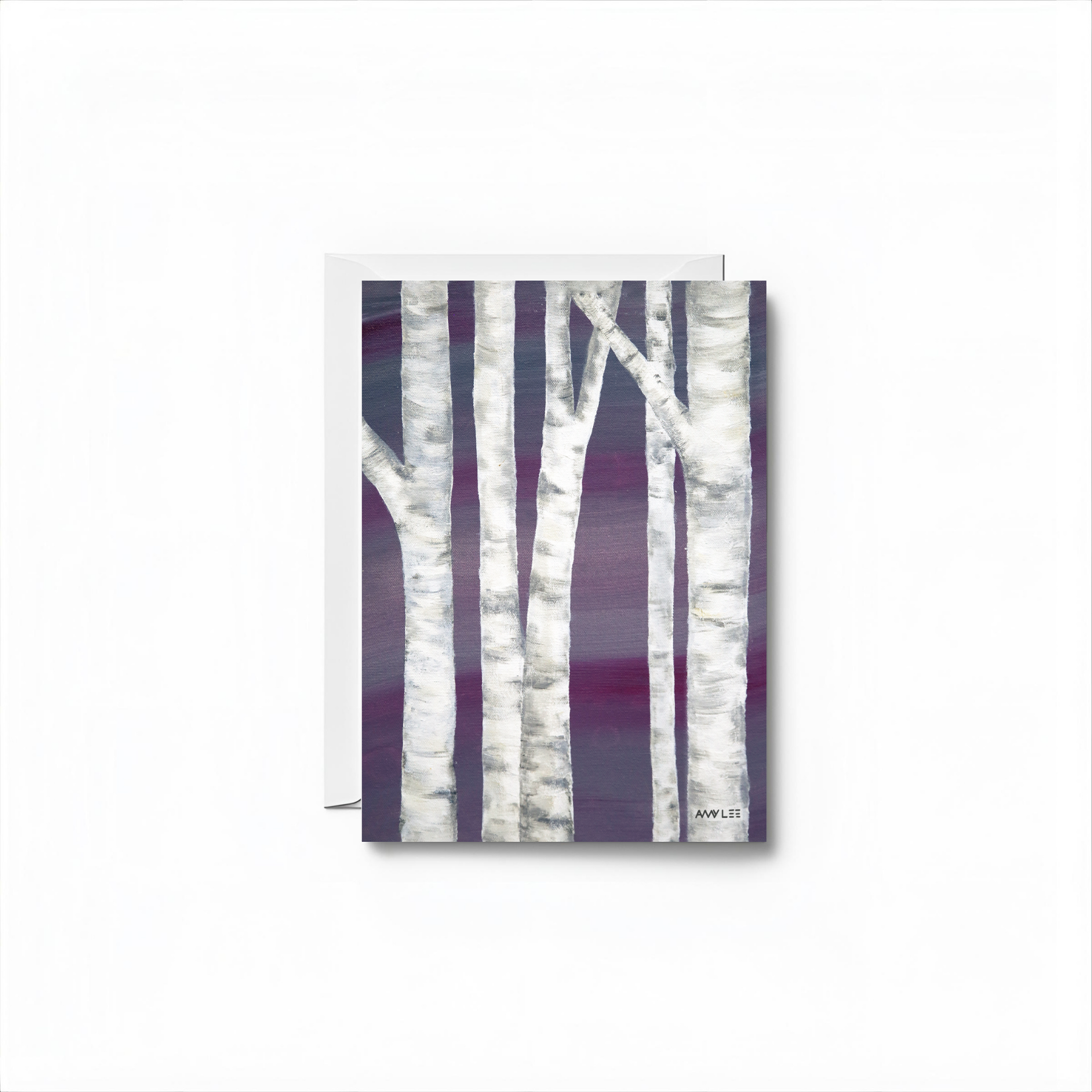 Birch Trees Art Blank Notecard - Colorful Nature Design by Amy Lee Designs