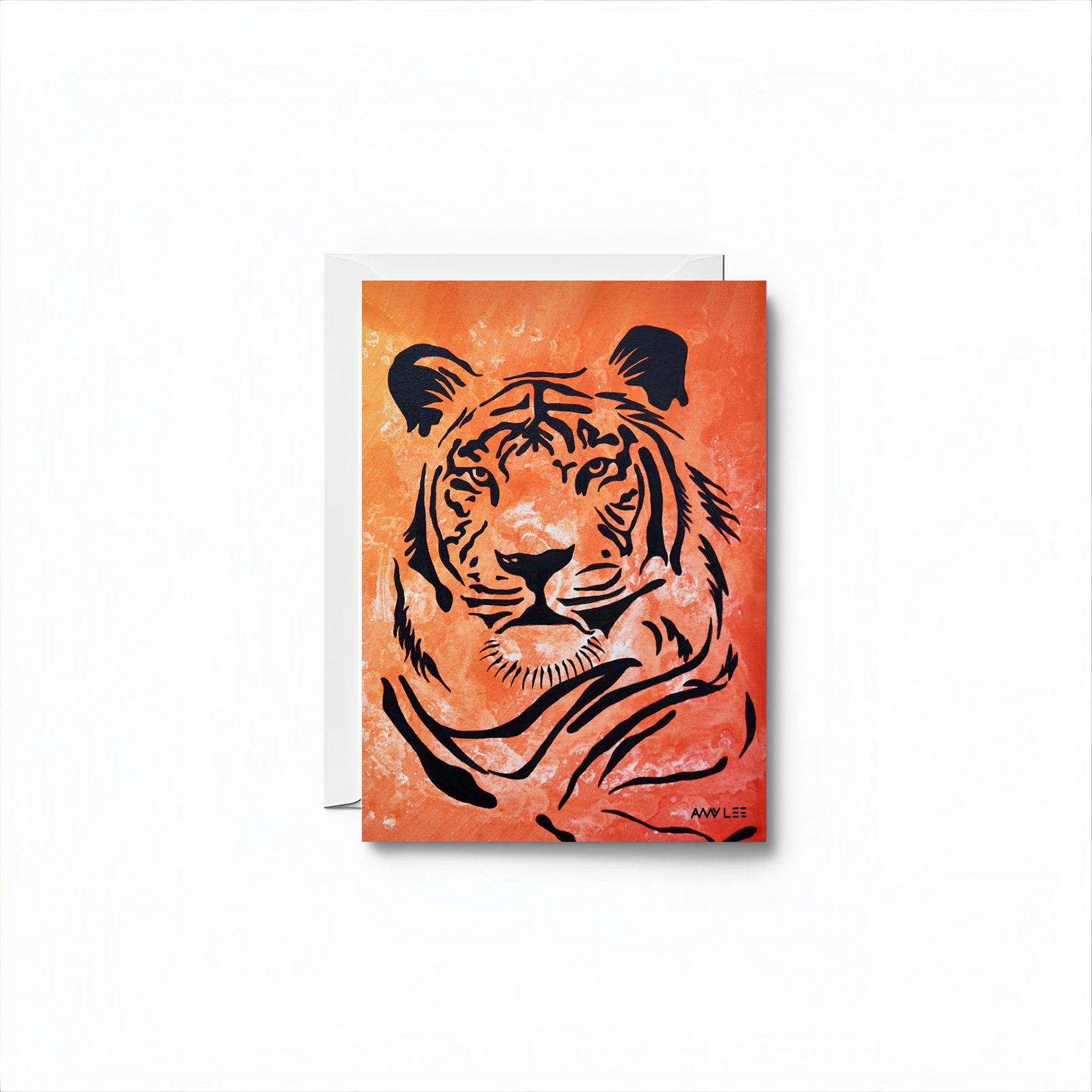 Tiger Art Blank Notecard - Colorful Animal Design by Amy Lee Designs