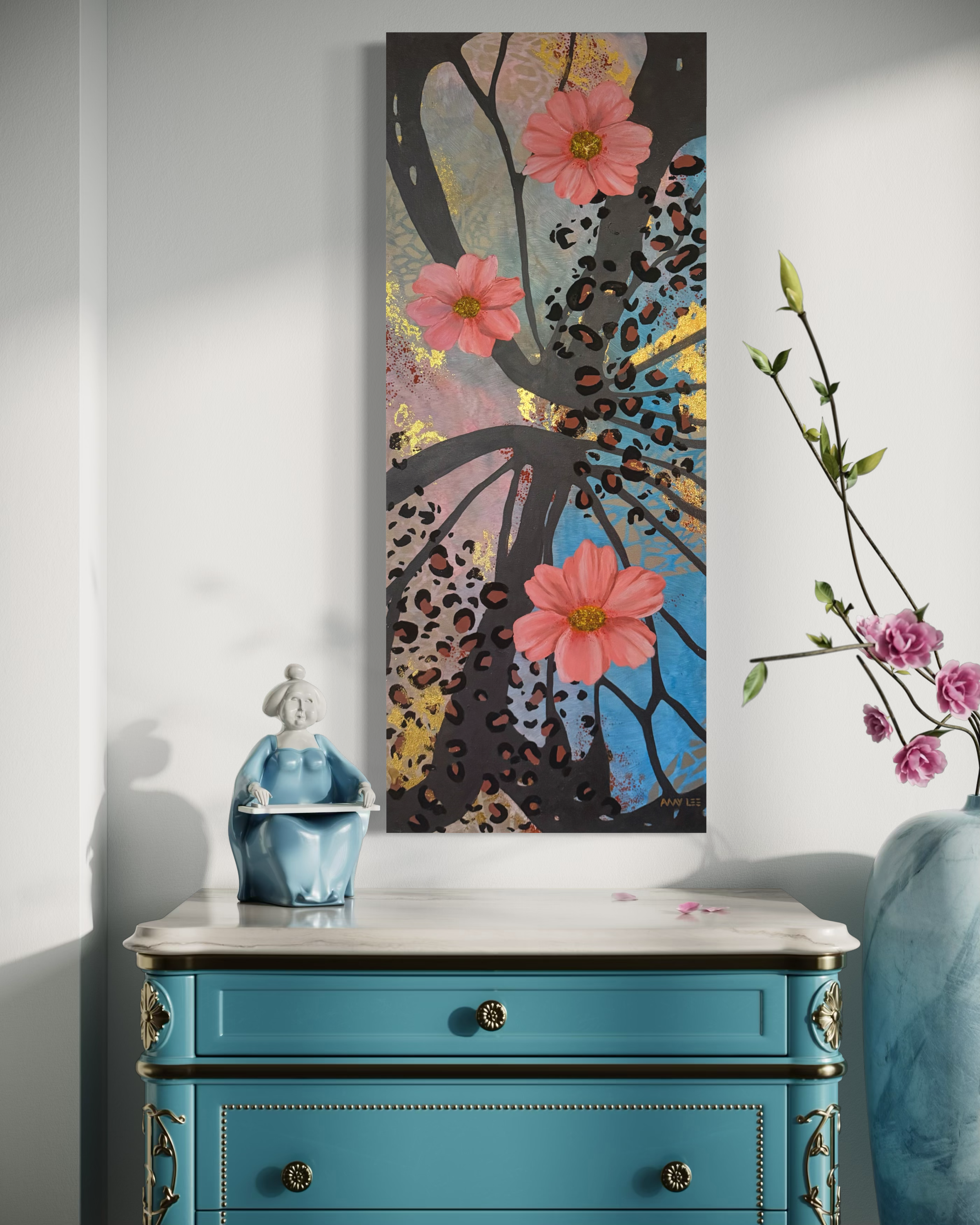 Wild Grace original painting 16x40 vertical abstract floral canvas